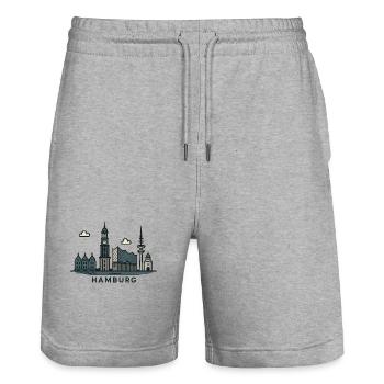 Hamburg Skyline  - Stanley/Stella Unisex Bio Joggingshorts Trainer  - Grau meliert - Vorne - Nik (191cm) & Marisol (170cm)