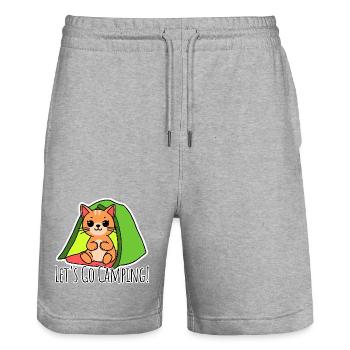 Let's go camping! The cute cat goes camping! - Stanley/Stella Trainer Unisex Organic Jogging Shorts - heather grey - Front - Nik (191cm) & Marisol (170cm)