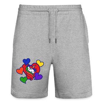 Regenbogenherz-Einhorn - Stanley/Stella Unisex Bio Joggingshorts Trainer  - Grau meliert - Vorne - Nik (191cm) & Marisol (170cm)