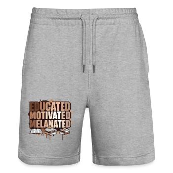 Educated Motivated Melanated Empowerment  - Stanley/Stella Trainer Unisex Organic Jogging Shorts - heather grey - Front - Nik (191cm) & Marisol (170cm)