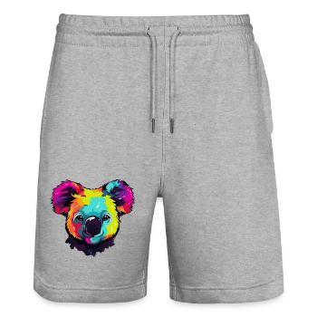 Bunter Koala Popkunst - Stanley/Stella Unisex Bio Joggingshorts Trainer  - Grau meliert - Vorne - Nik (191cm) & Marisol (170cm)