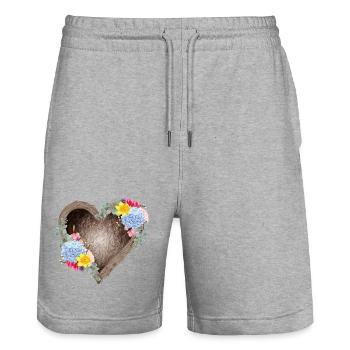 Herzförmiges Vogelnest mit Frühlingsblüten - Stanley/Stella Unisex Bio Joggingshorts Trainer  - Grau meliert - Vorne - Nik (191cm) & Marisol (170cm)