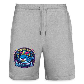 Jeu de mots de Carnaval Jecke Cadeau drôle 5e année - Short de jogging bio TRAINER Stanley/Stella unisexe - gris chiné - Devant - Nik (191cm) & Marisol (170cm)