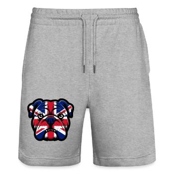 Portrait du bouledogue Union Jack - Short de jogging bio TRAINER Stanley/Stella unisexe - gris chiné - Devant - Nik (191cm) & Marisol (170cm)
