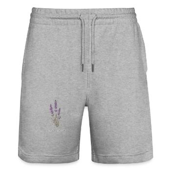 Lavender Botanical Illustration - Stanley/Stella Trainer Unisex Organic Jogging Shorts - heather grey - Front - Nik (191cm) & Marisol (170cm)