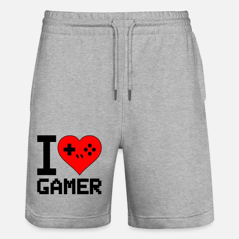 Herz mit Game-Controller Silhouette - Stanley/Stella Unisex Bio Joggingshorts Trainer  - Grau meliert