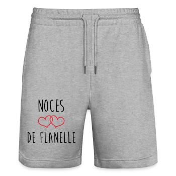 Noces de flanelle – 43 ans de mariage - Short de jogging bio TRAINER Stanley/Stella unisexe - gris chiné - Devant - Nik (191cm) & Marisol (170cm)