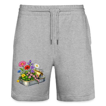 Fleurs colorées dans une illustration en étain ouvert - Short de jogging bio TRAINER Stanley/Stella unisexe - gris chiné - Devant - Nik (191cm) & Marisol (170cm)