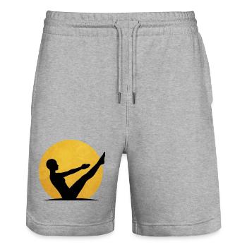 Posture Navasana Yoga Boat Silhouette Soleil - Short de jogging bio TRAINER Stanley/Stella unisexe - gris chiné - Devant - Nik (191cm) & Marisol (170cm)