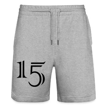 15. 15 YEARS. 15th ANNIVERSARY. 15 YEAR ANNIVERSARY. - Stanley/Stella Trainer Unisex Organic Jogging Shorts - heather grey - Front - Nik (191cm) & Marisol (170cm)
