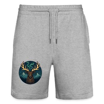 Northern Lights Moose in Mountain Landscape - Stanley/Stella Trainer Unisex Organic Jogging Shorts - heather grey - Front - Nik (191cm) & Marisol (170cm)