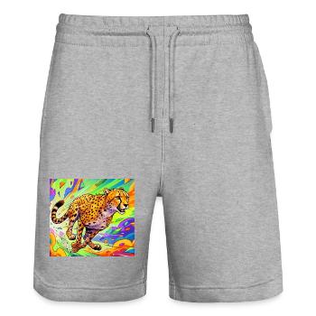 cheetah - Stanley/Stella Trainer Unisex Organic Jogging Shorts - heather grey - Front - Nik (191cm) & Marisol (170cm)