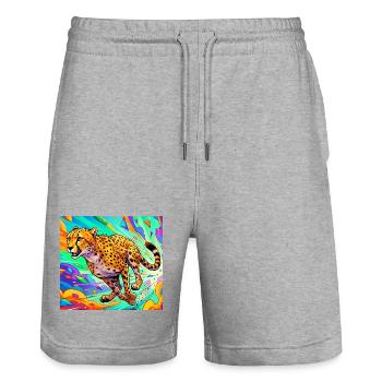 cheetah - Stanley/Stella Trainer Unisex Organic Jogging Shorts - heather grey - Front - Nik (191cm) & Marisol (170cm)
