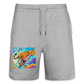 cheetah - Stanley/Stella Trainer Unisex Organic Jogging Shorts - heather grey - Front - Nik (191cm) & Marisol (170cm)