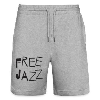 Lettres dessinées à la main de Free Jazz - Short de jogging bio TRAINER Stanley/Stella unisexe - gris chiné - Devant - Nik (191cm) & Marisol (170cm)