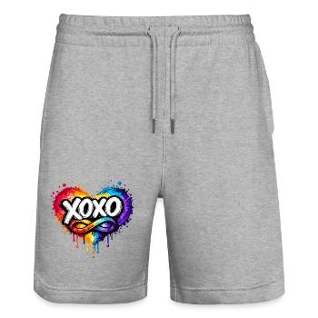 XOXO Love in the color heart for Valentine's Day - Stanley/Stella Trainer Unisex Organic Jogging Shorts - heather grey - Front - Nik (191cm) & Marisol (170cm)