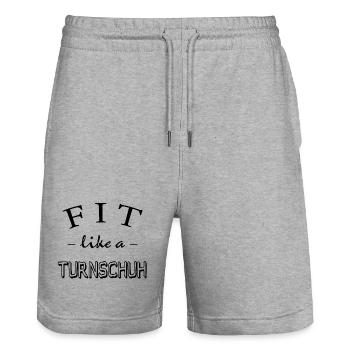 Fitness, Spruch Gym, Fit like a Turnschuh - Stanley/Stella Unisex Bio Joggingshorts Trainer  - Grau meliert - Vorne - Nik (191cm) & Marisol (170cm)