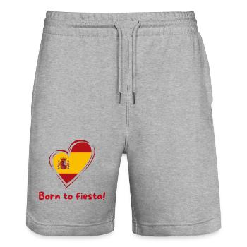 Spanien Herz Flagge Born to Fiesta - Stanley/Stella Unisex Bio Joggingshorts Trainer  - Grau meliert - Vorne - Nik (191cm) & Marisol (170cm)