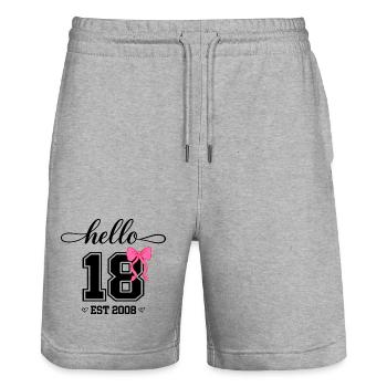 Hello 18 Est 2008 Women's Birthday Design - Stanley/Stella Trainer Unisex Organic Jogging Shorts - heather grey - Front - Nik (191cm) & Marisol (170cm)