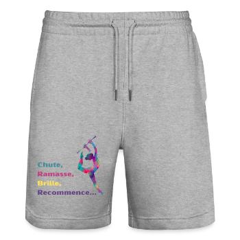 Chute-_Ramasse-_Recommence-- - Short de jogging bio TRAINER Stanley/Stella unisexe - gris chiné - Devant - Nik (191cm) & Marisol (170cm)