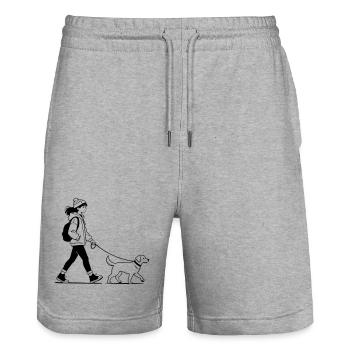 Dog walking - Stanley/Stella Trainer Unisex Organic Jogging Shorts - heather grey - Front - Nik (191cm) & Marisol (170cm)