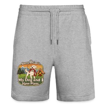 Sorry, bin schon mit dem Hund verplant! - Stanley/Stella Unisex Bio Joggingshorts Trainer  - Grau meliert - Vorne - Nik (191cm) & Marisol (170cm)