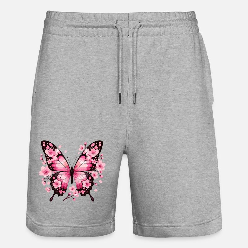 Papillon aux ailes de fleurs roses - Short de jogging bio TRAINER Stanley/Stella unisexe - gris chiné