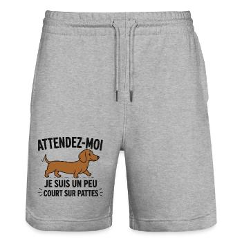 Teckel Cadeau humour personnalisé - Short de jogging bio TRAINER Stanley/Stella unisexe - gris chiné - Devant - Nik (191cm) & Marisol (170cm)