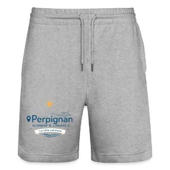 Perpignan Côte Catalane Soleil - Short de jogging bio TRAINER Stanley/Stella unisexe - gris chiné - Devant - Nik (191cm) & Marisol (170cm)