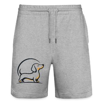 Dachshund line art in sunlight - Stanley/Stella Trainer Unisex Organic Jogging Shorts - heather grey - Front - Nik (191cm) & Marisol (170cm)