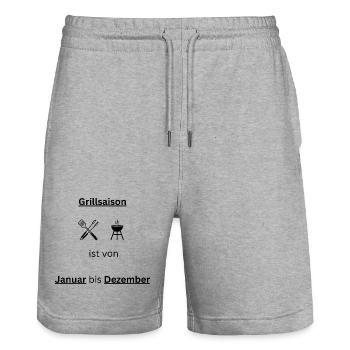 Grillsaison Januar bis Dezember Grillen T-Shirt - Stanley/Stella Unisex Bio Joggingshorts Trainer  - Grau meliert - Vorne - Nik (191cm) & Marisol (170cm)
