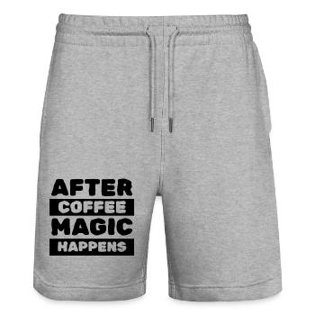 After Coffee Magic Happens - Stanley/Stella Trainer Unisex Organic Jogging Shorts - heather grey - Front - Nik (191cm) & Marisol (170cm)