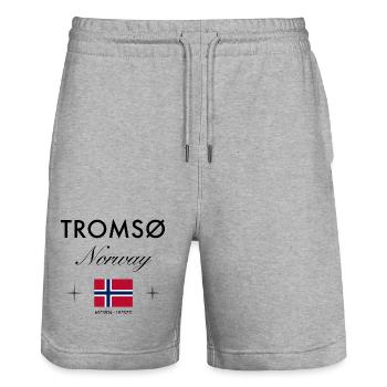 Tromsø Norwegen Koordinaten Reise Souvenir - Stanley/Stella Unisex Bio Joggingshorts Trainer  - Grau meliert - Vorne - Nik (191cm) & Marisol (170cm)