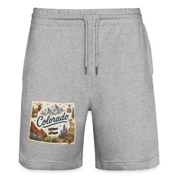Vintage Colorado Rocky Mountains Kunstaufkleber - Stanley/Stella Unisex Bio Joggingshorts Trainer  - Grau meliert - Vorne - Nik (191cm) & Marisol (170cm)