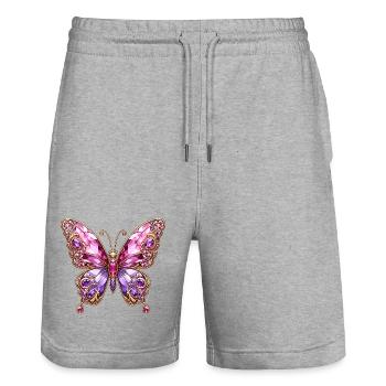 Papillon Jewel Papillon Rose Sparkle - Short de jogging bio TRAINER Stanley/Stella unisexe - gris chiné - Devant - Nik (191cm) & Marisol (170cm)