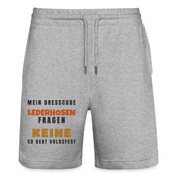 Lederhosen Dresscode - Volksfest Tracht Spruch - Stanley/Stella Unisex Bio Joggingshorts Trainer  - Grau meliert - Vorne - Nik (191cm) & Marisol (170cm)
