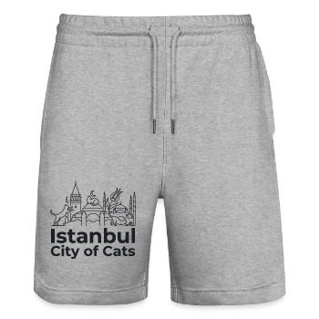Istanbul City of Cats - Stanley/Stella Trainer Unisex Organic Jogging Shorts - heather grey - Front - Nik (191cm) & Marisol (170cm)