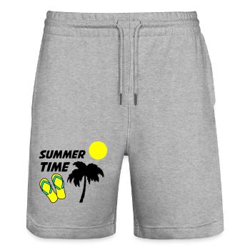 Beach flip-flops in the sunlight - Stanley/Stella Trainer Unisex Organic Jogging Shorts - heather grey - Front - Nik (191cm) & Marisol (170cm)