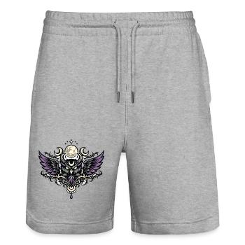 Emblème de la chouette esprit lunaire avec cristal violet - Short de jogging bio TRAINER Stanley/Stella unisexe - gris chiné - Devant - Nik (191cm) & Marisol (170cm)