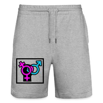 Gender Symbols Pride Icon - Stanley/Stella Trainer Unisex Organic Jogging Shorts - heather grey - Front - Nik (191cm) & Marisol (170cm)