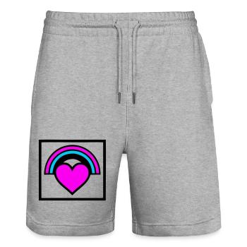 Regenbogen Herz Rahmen Grafik - Stanley/Stella Unisex Bio Joggingshorts Trainer  - Grau meliert - Vorne - Nik (191cm) & Marisol (170cm)