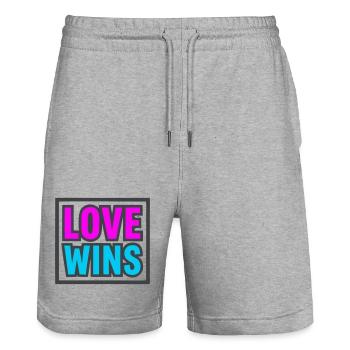 Love Wins Lettering Logo - Stanley/Stella Trainer Unisex Organic Jogging Shorts - heather grey - Front - Nik (191cm) & Marisol (170cm)