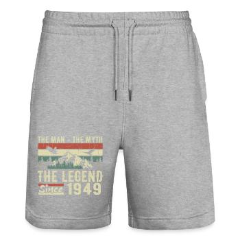 Retro 1949 Vintage - Cadeau D’anniversaire 1949 - Short de jogging bio TRAINER Stanley/Stella unisexe - gris chiné - Devant - Nik (191cm) & Marisol (170cm)