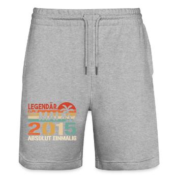 Legendary since May 2015 - Birthday in May 2015 - Stanley/Stella Trainer Unisex Organic Jogging Shorts - heather grey - Front - Nik (191cm) & Marisol (170cm)