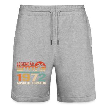 Legendary since May 1972 - Birthday in May 1972 - Stanley/Stella Trainer Unisex Organic Jogging Shorts - heather grey - Front - Nik (191cm) & Marisol (170cm)