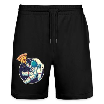 Pizza Astronaut - Stanley/Stella Trainer Unisex Organic Jogging Shorts - black - Front - Nik (191cm) & Marisol (170cm)