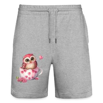 Owl Owls - Stanley/Stella Trainer Unisex Organic Jogging Shorts - heather grey - Front - Nik (191cm) & Marisol (170cm)