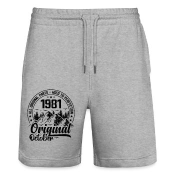 1981 Oktober Original: Geschenk zum 43-jährigen Jubiläum - Stanley/Stella Unisex Bio Joggingshorts Trainer  - Grau meliert - Vorne - Nik (191cm) & Marisol (170cm)