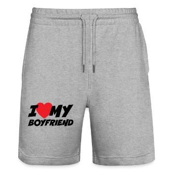 J’aime mon petit ami - Short de jogging bio TRAINER Stanley/Stella unisexe - gris chiné - Devant - Nik (191cm) & Marisol (170cm)