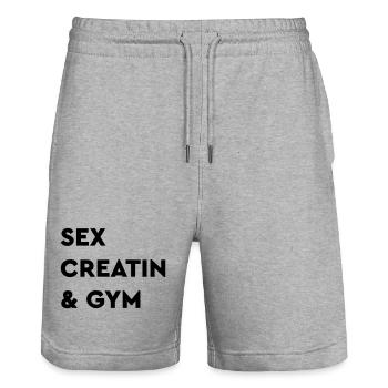Sex, Creatin & Gym, Sex, Drugs & Rock 'n' Roll - Stanley/Stella Unisex Bio Joggingshorts Trainer  - Grau meliert - Vorne - Nik (191cm) & Marisol (170cm)
